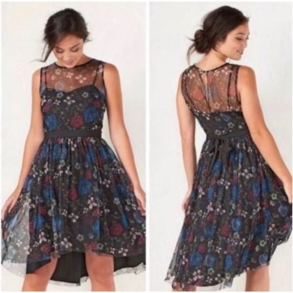 Lauren Conrad x Disney Size 10 Dress Tulle Overlay Fit Flare Midi Hi Lo Floral - Picture 15 of 15